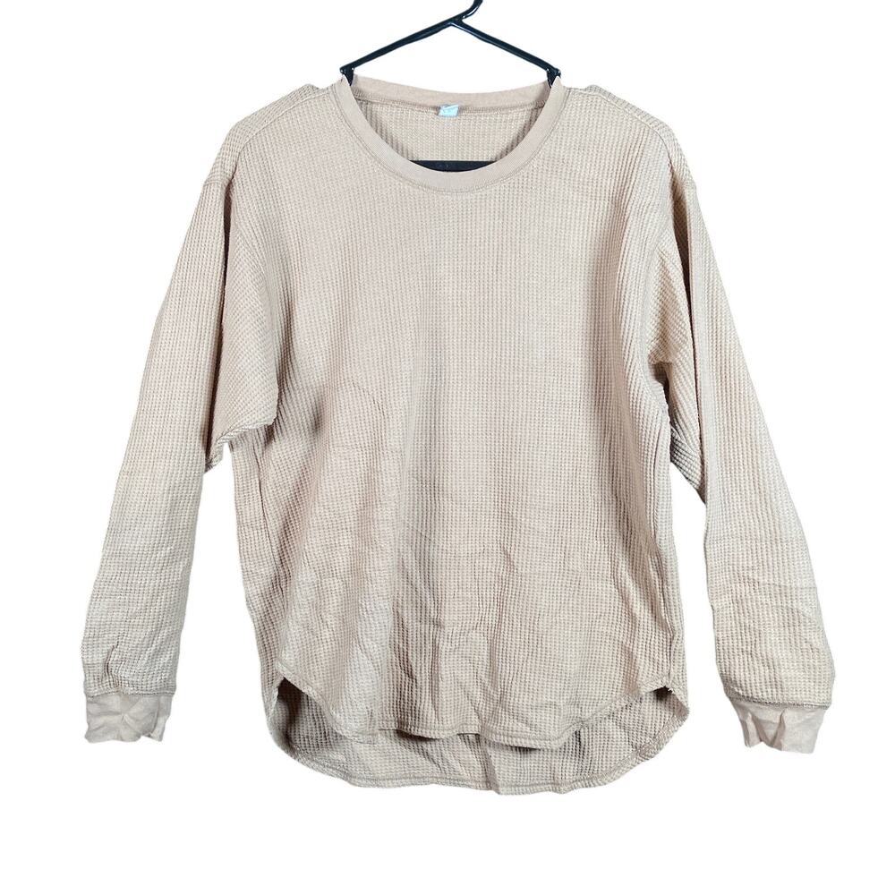 Uniqlo Womens Sweatshirt Brown Thermal Waffle Knit Long Sleeve XS